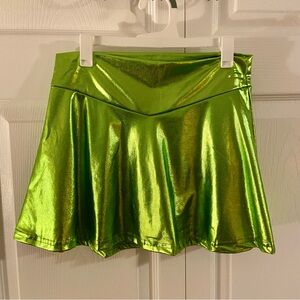 Dolls Kill Metallic Lime Skater Skirt